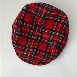 Vintage 100% Wool Red Plaid Tartan Beret Hat Cap Small Adult